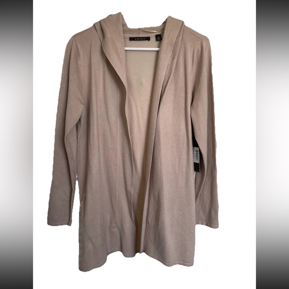 Cyrus Hooded Knit Open Rayon Cardigan Sweater Beige Pockets Womens size XL